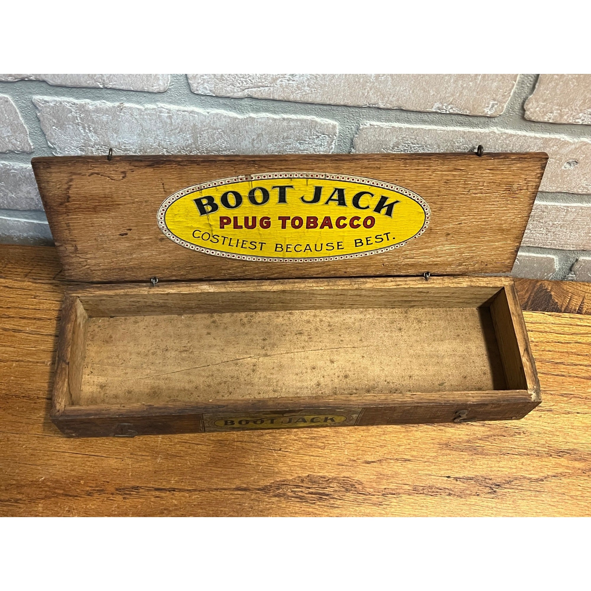 Vintage Antique Boot Jack Plug Tobacco Box EMPTY
