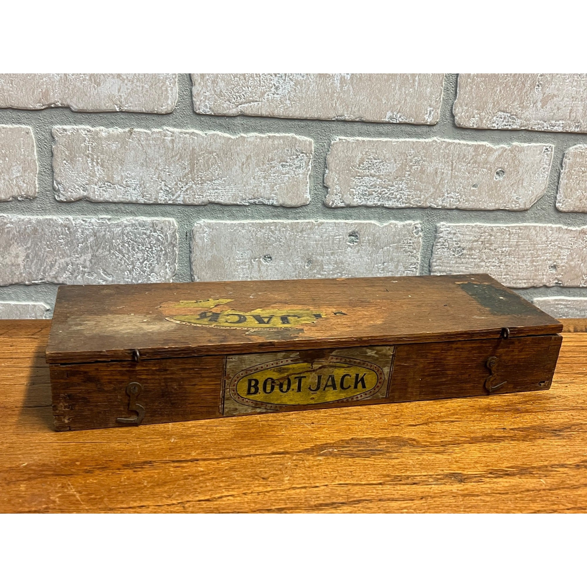 Vintage Antique Boot Jack Plug Tobacco Box EMPTY