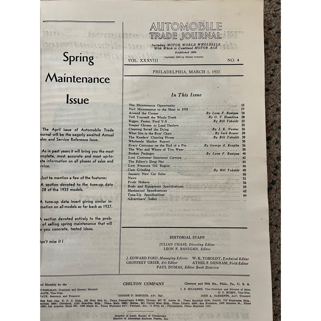 Automobile Trade Journal Magazine March, 1933 Issue - Vintage Advertisements