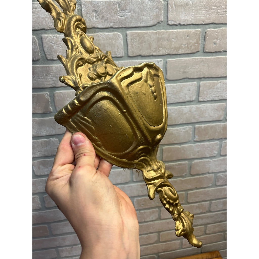 Vintage Cast Aluminum Rococo Wall Pocket Gold French Floral Planter Hanging