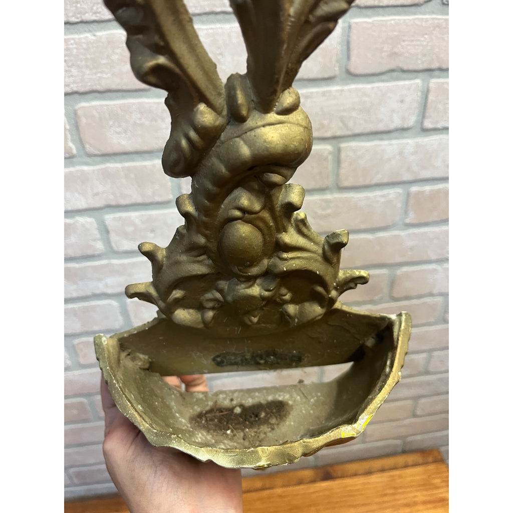 Vintage Cast Aluminum Rococo Wall Pocket Gold French Floral Planter Hanging