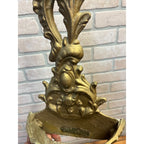 Vintage Cast Aluminum Rococo Wall Pocket Gold French Floral Planter Hanging