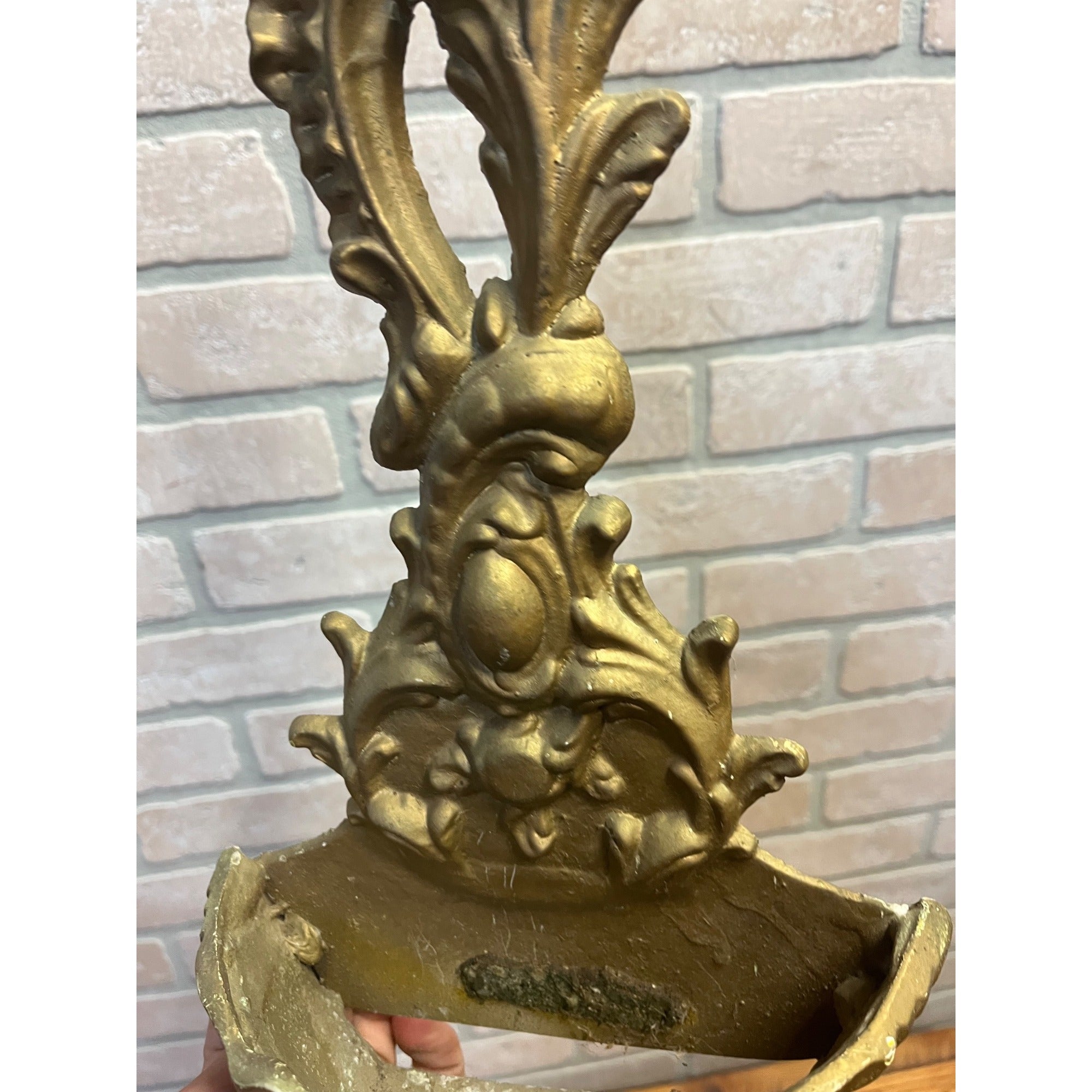 Vintage Cast Aluminum Rococo Wall Pocket Gold French Floral Planter Hanging