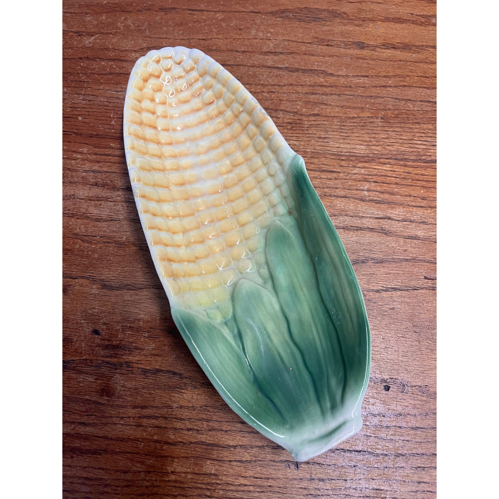 1950s Cardinal USA Majolica Corn Shaped Relish Serving Dish Ceramic 11 X 4 1/2"