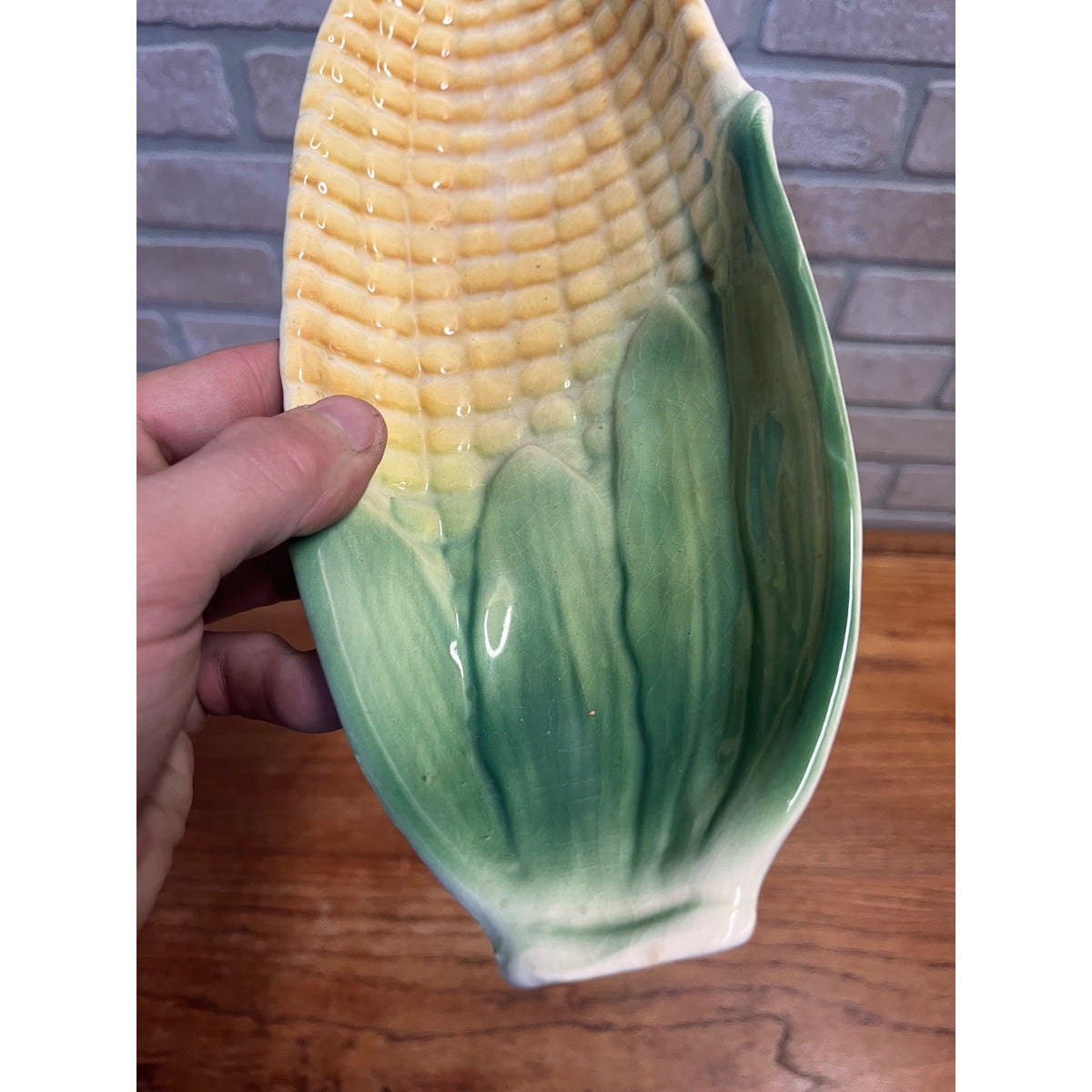 1950s Cardinal USA Majolica Corn Shaped Relish Serving Dish Ceramic 11 X 4 1/2"