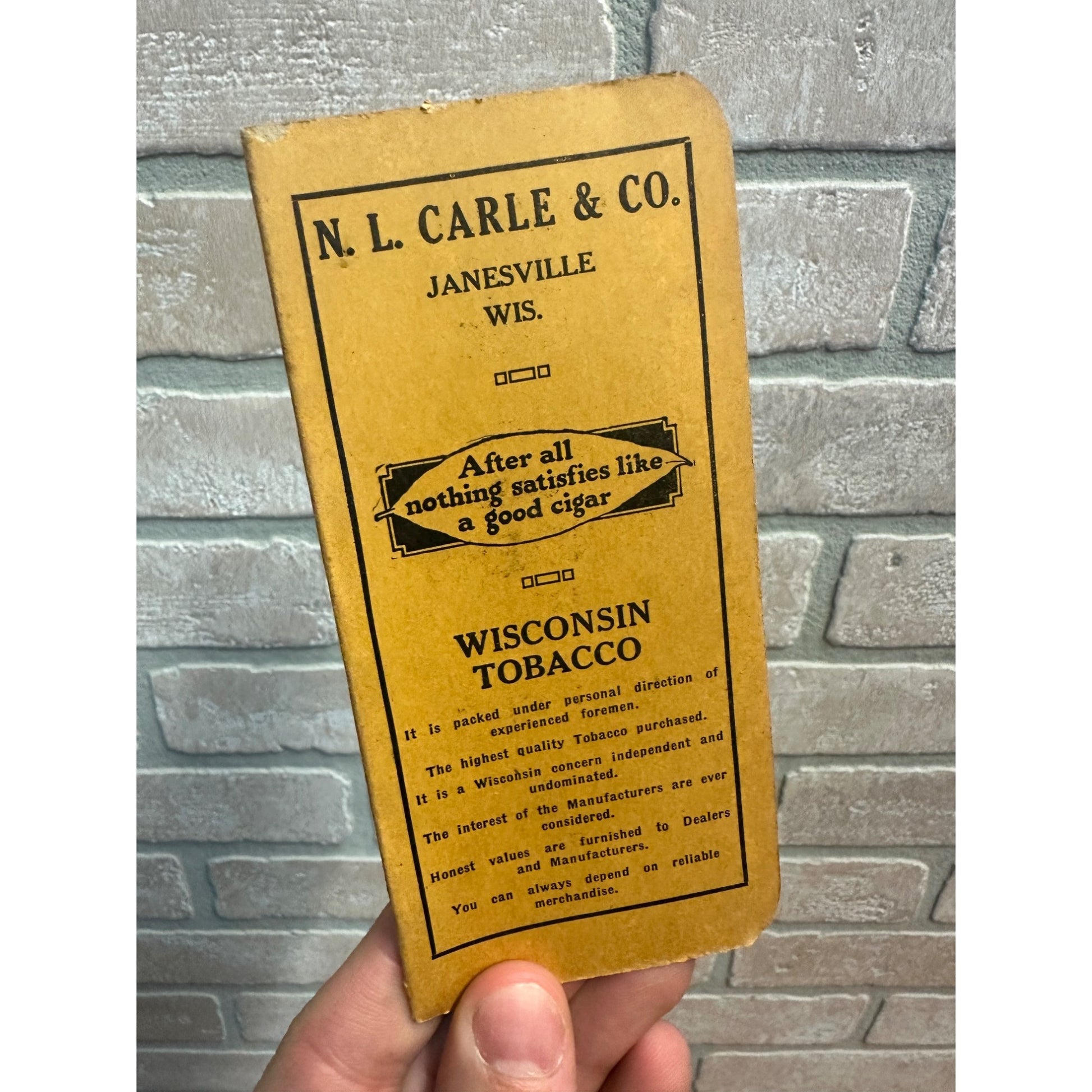 Vintage 1920s NL Carle Janesville, Wisconsin Tobacco Cigar Advertising Memo Pad