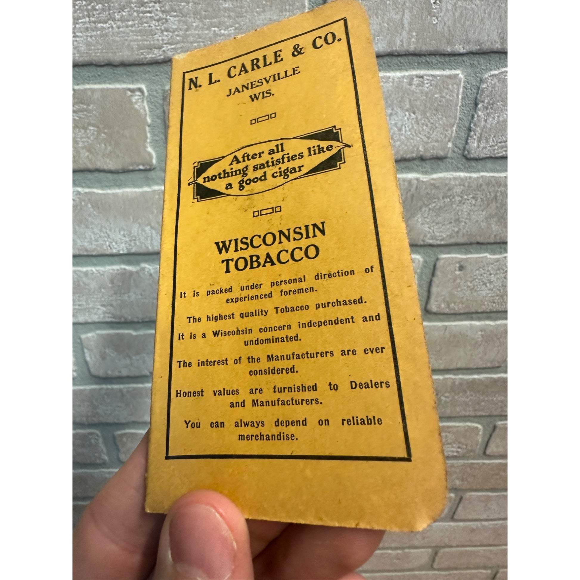 Vintage 1920s NL Carle Janesville, Wisconsin Tobacco Cigar Advertising Memo Pad