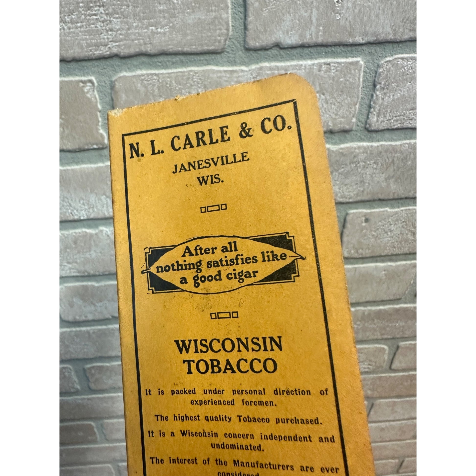Vintage 1920s NL Carle Janesville, Wisconsin Tobacco Cigar Advertising Memo Pad
