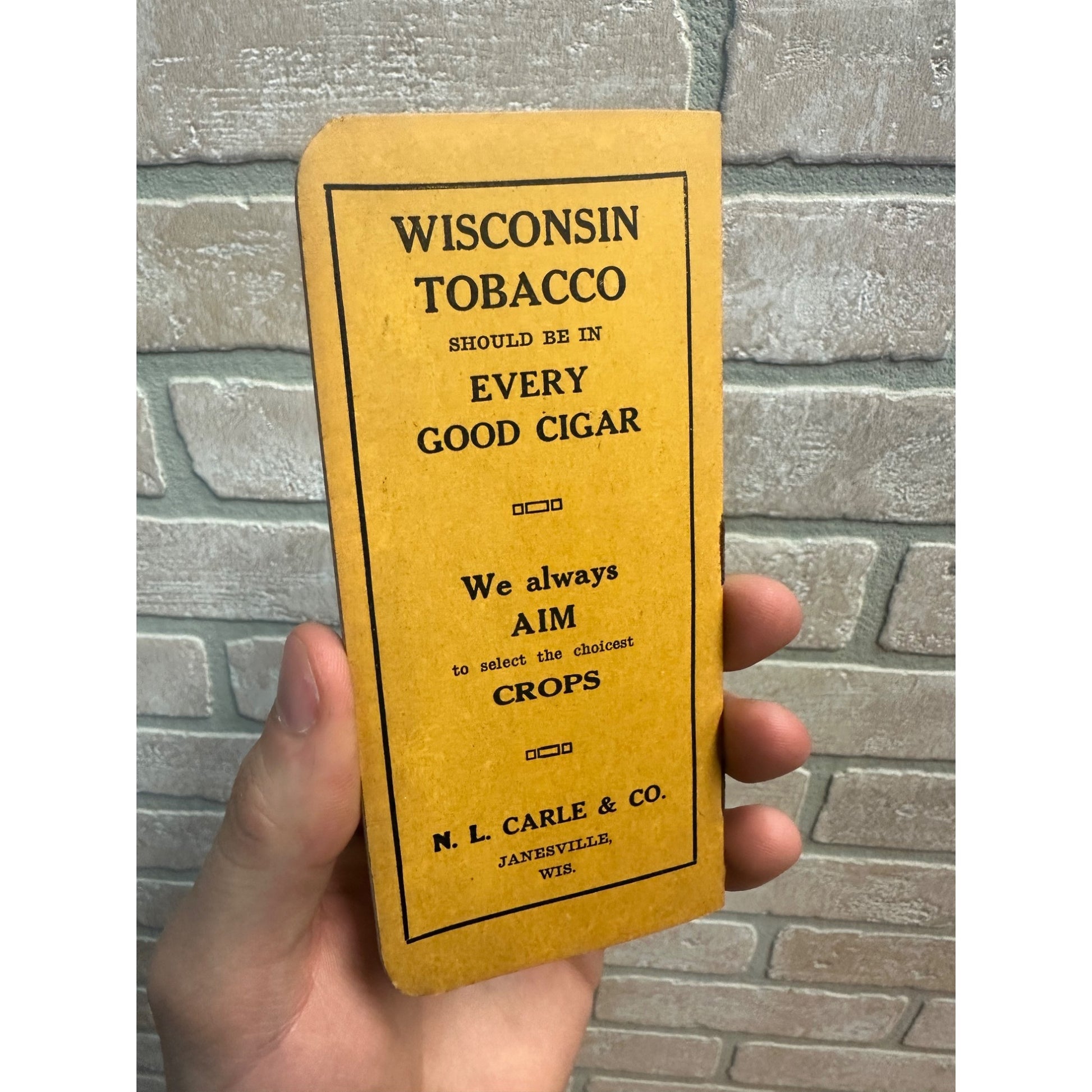 Vintage 1920s NL Carle Janesville, Wisconsin Tobacco Cigar Advertising Memo Pad