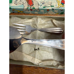 Vintage Baby's First Spoon and Fork in Circus Theme Presentation Box Sold by Gimbel's Department Store Milwaukee, WI 1933