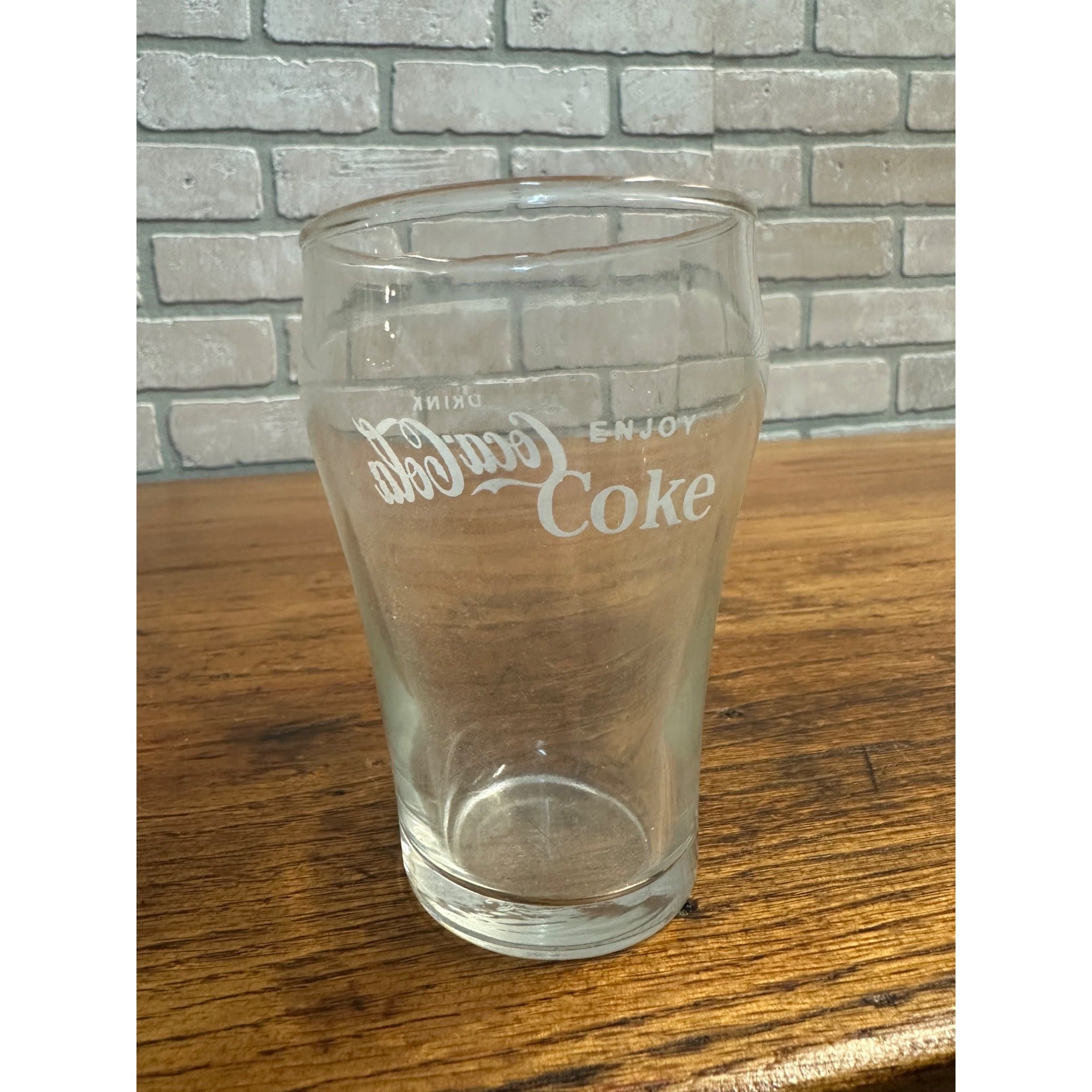 Vintage Drink Coca Cola Enjoy Coke Soda Fountain Glass Advertising