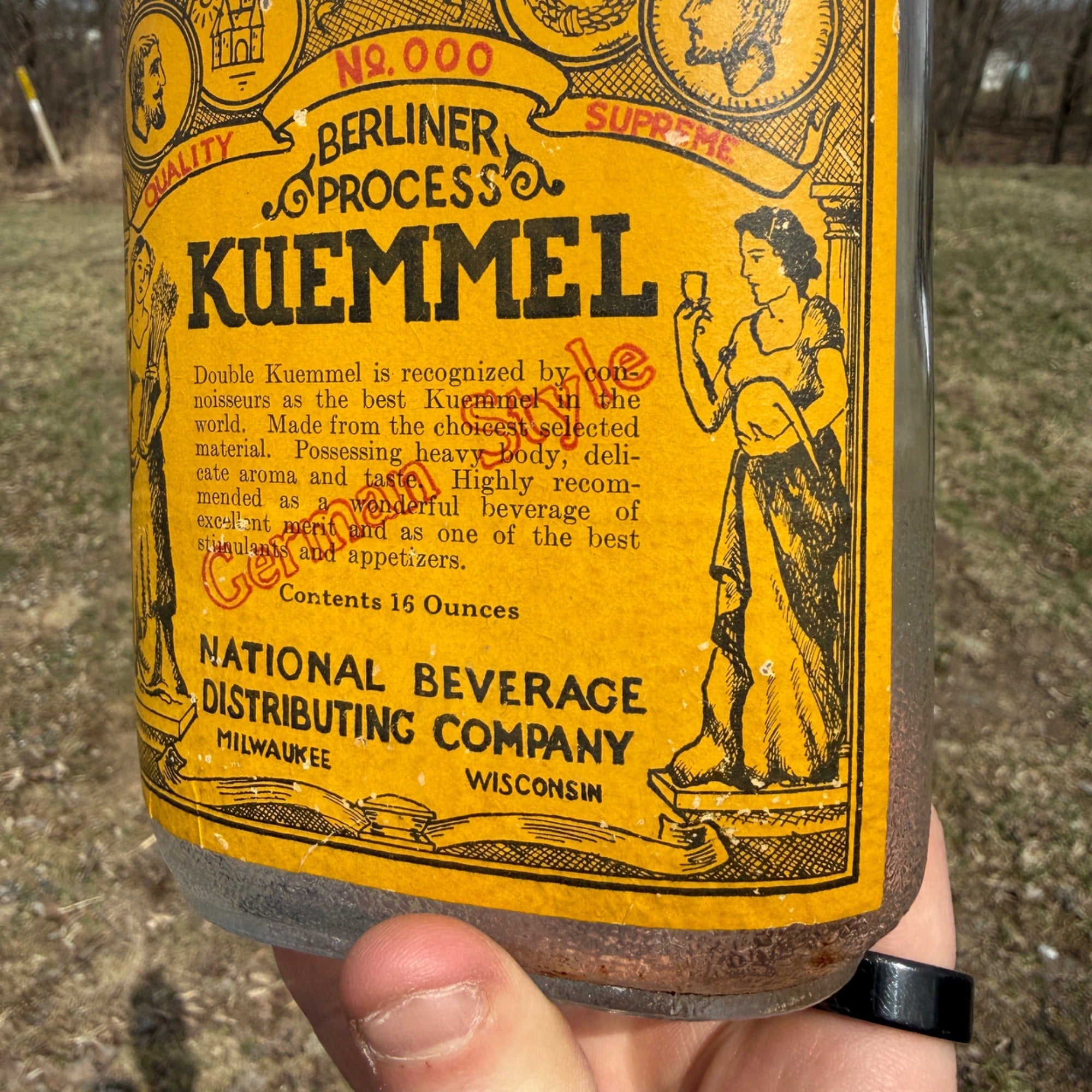 Scarce Vintage Badger Brand Kummel German Liquor Bottle Empty Milwaukee Wis