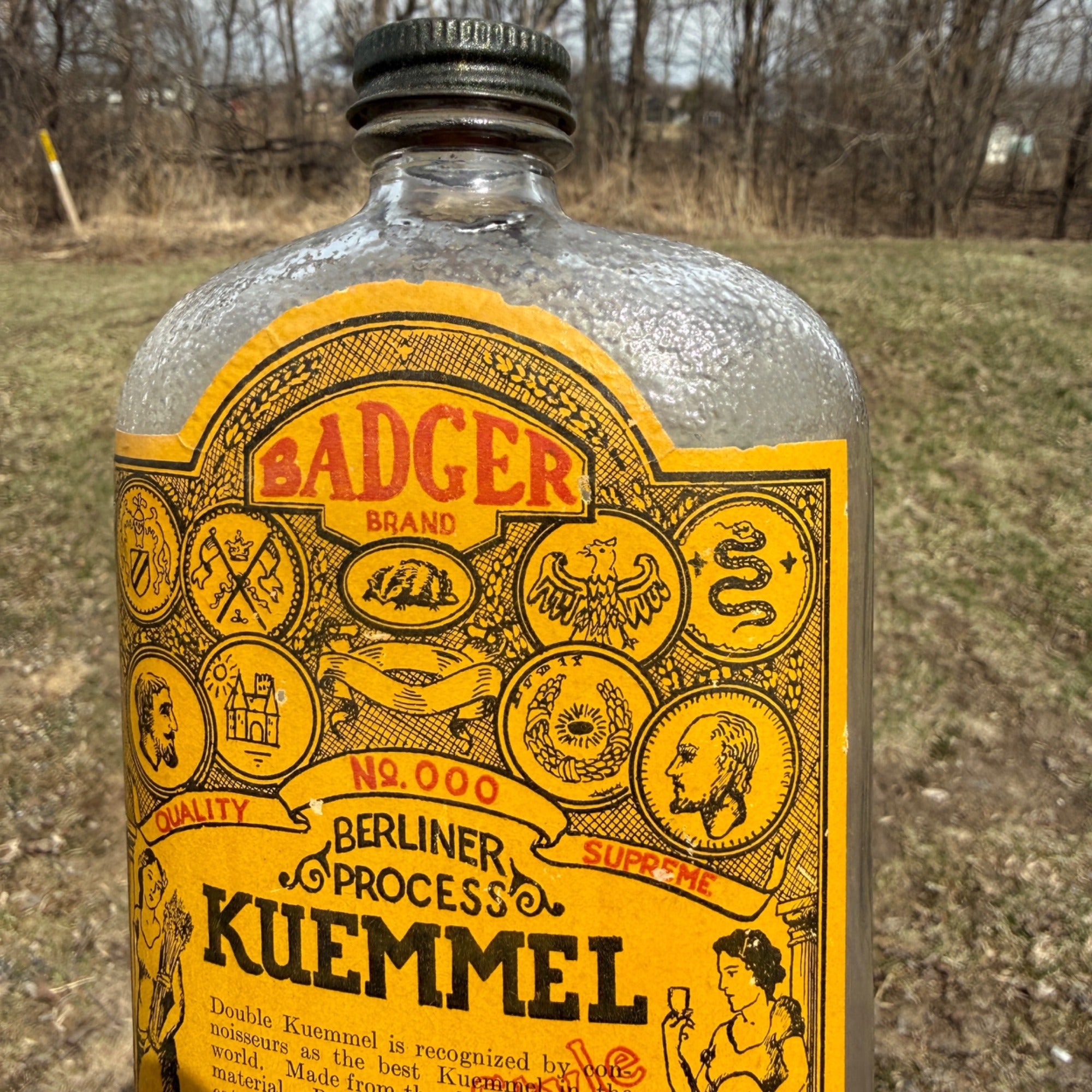 Scarce Vintage Badger Brand Kummel German Liquor Bottle Empty Milwaukee Wis