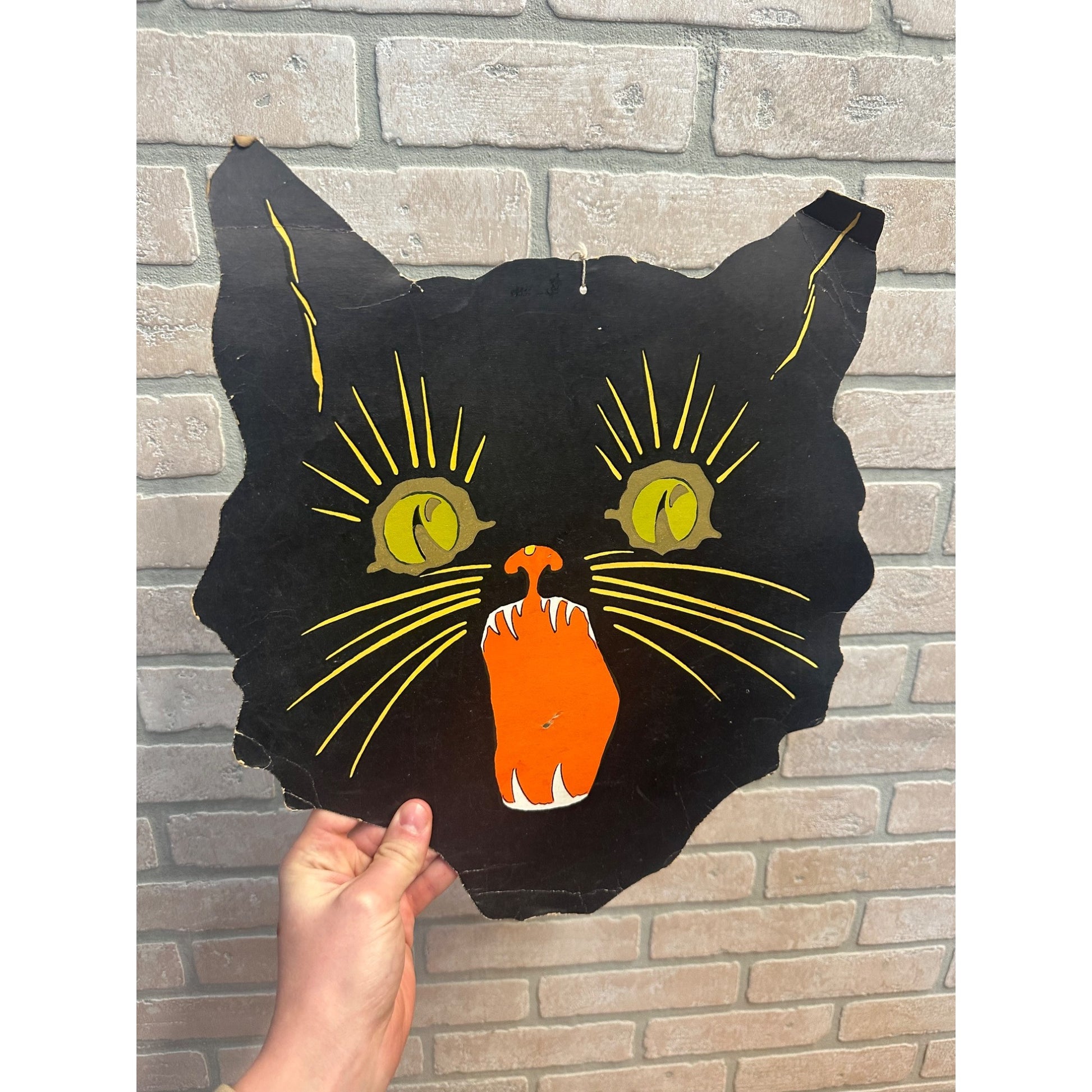 Vintage 1930s Halloween Diecut Large Surprised Black Cat Head Dennison