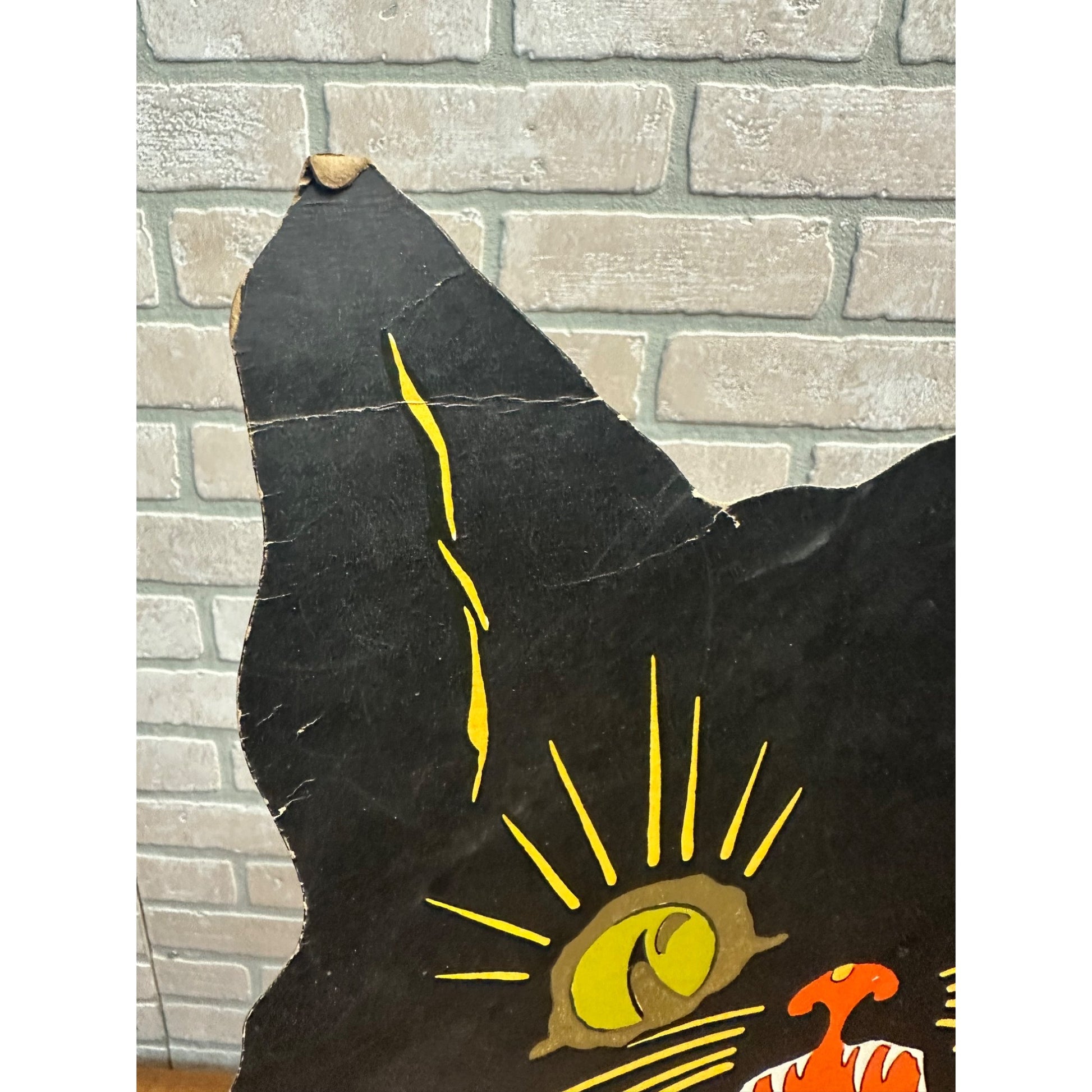 Vintage 1930s Halloween Diecut Large Surprised Black Cat Head Dennison