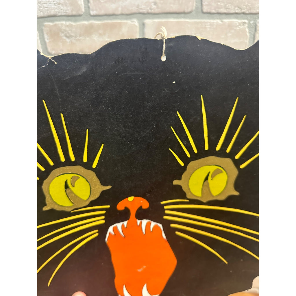 Vintage 1930s Halloween Diecut Large Surprised Black Cat Head Dennison
