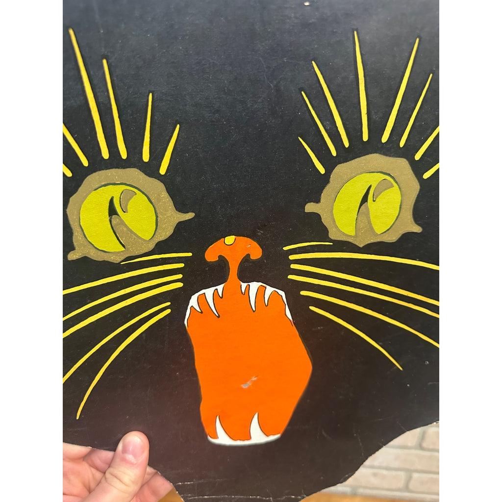 Vintage 1930s Halloween Diecut Large Surprised Black Cat Head Dennison
