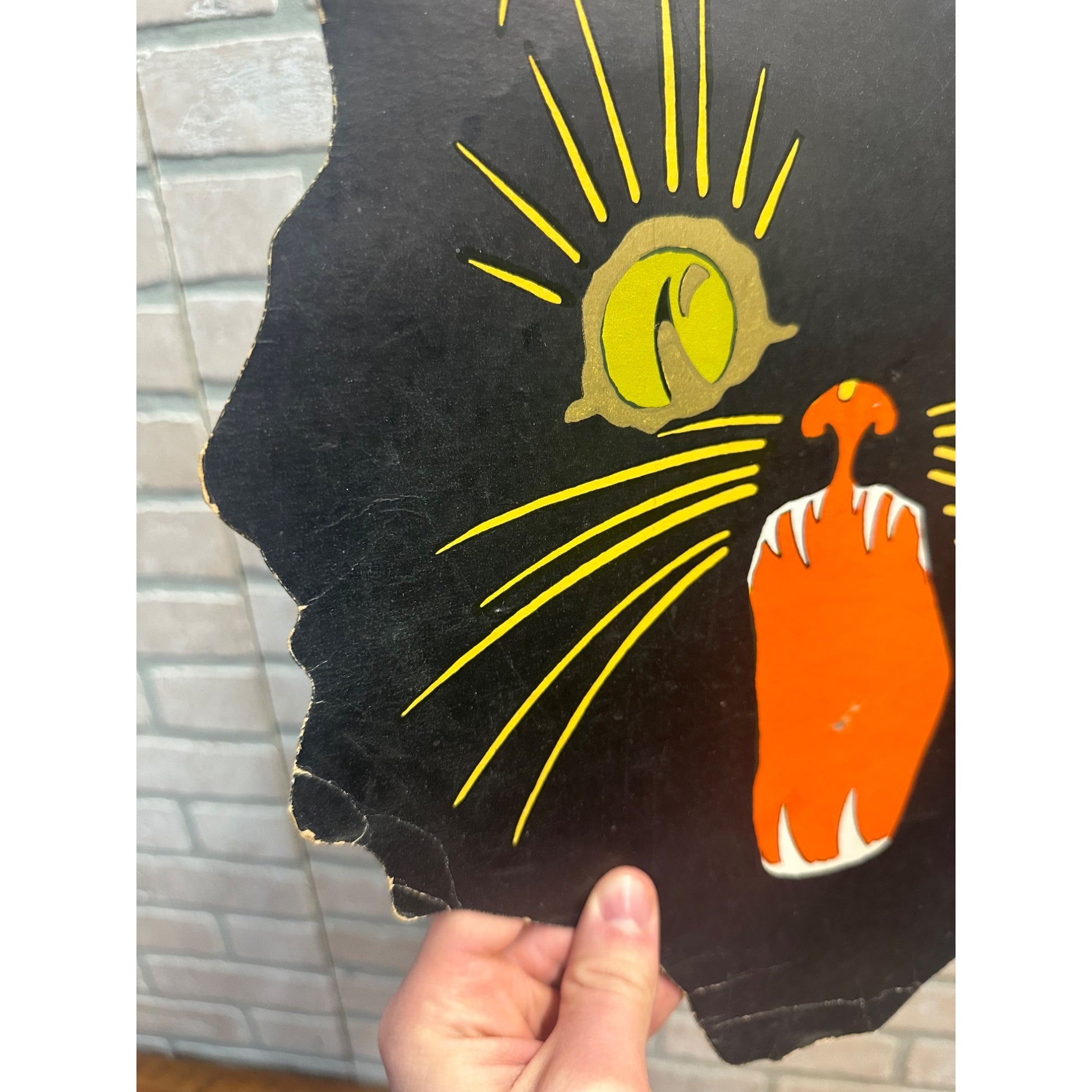 Vintage 1930s Halloween Diecut Large Surprised Black Cat Head Dennison