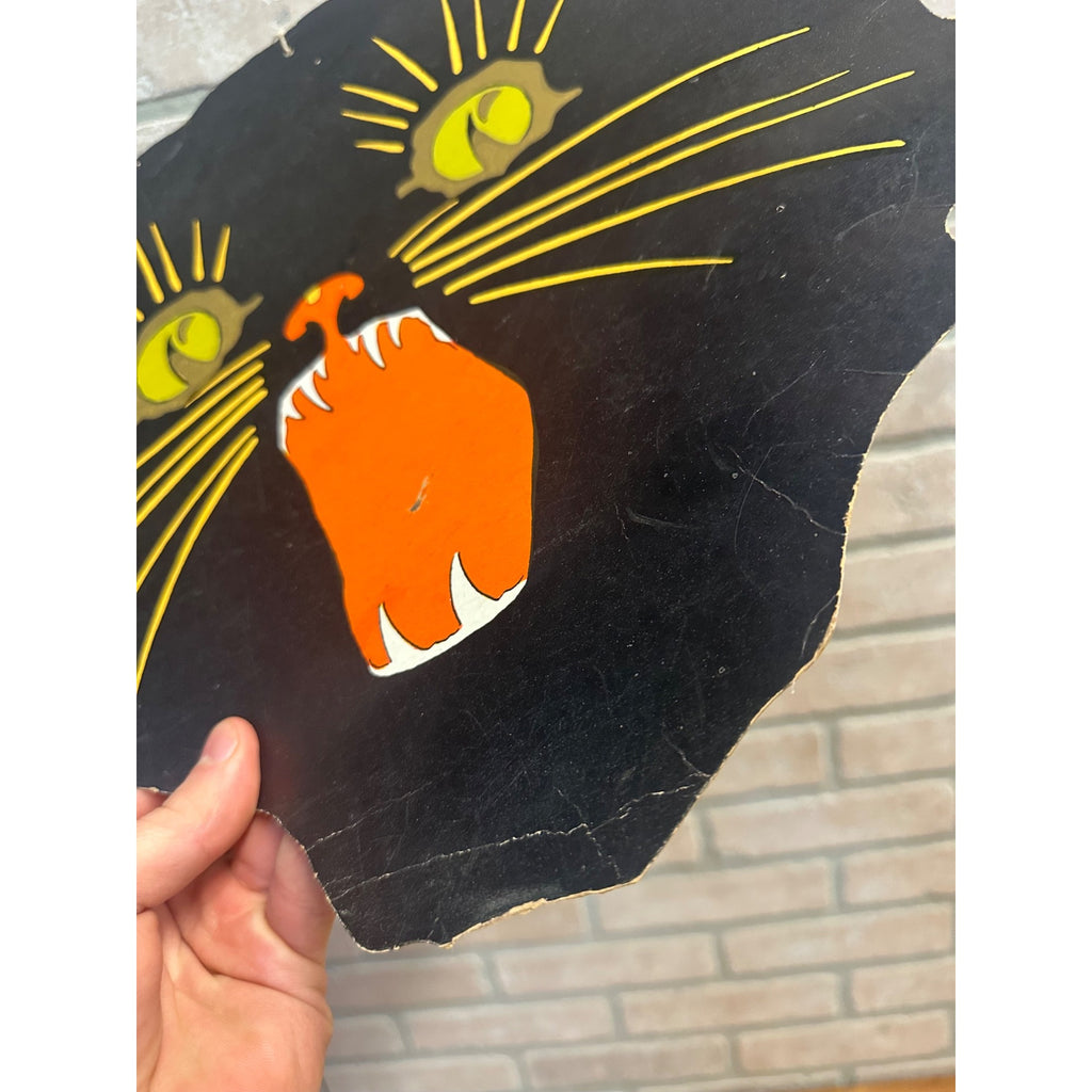 Vintage 1930s Halloween Diecut Large Surprised Black Cat Head Dennison