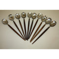 Lot of 10 Vintage MCM Stainless Steel Salad Serving Utensils Wood Handles
