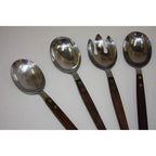 Lot of 10 Vintage MCM Stainless Steel Salad Serving Utensils Wood Handles