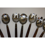 Lot of 10 Vintage MCM Stainless Steel Salad Serving Utensils Wood Handles