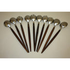 Lot of 10 Vintage MCM Stainless Steel Salad Serving Utensils Wood Handles
