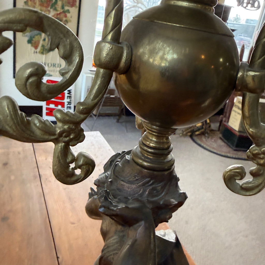 Antique Victorian John Scott Duplex Cherub Banquet Oil Lamp Original 1900s