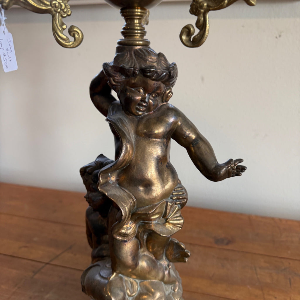 Antique Victorian John Scott Duplex Cherub Banquet Oil Lamp Original 1900s