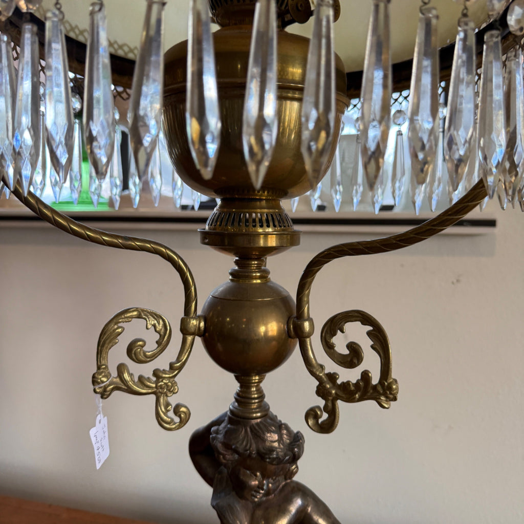 Antique Victorian John Scott Duplex Cherub Banquet Oil Lamp Original 1900s