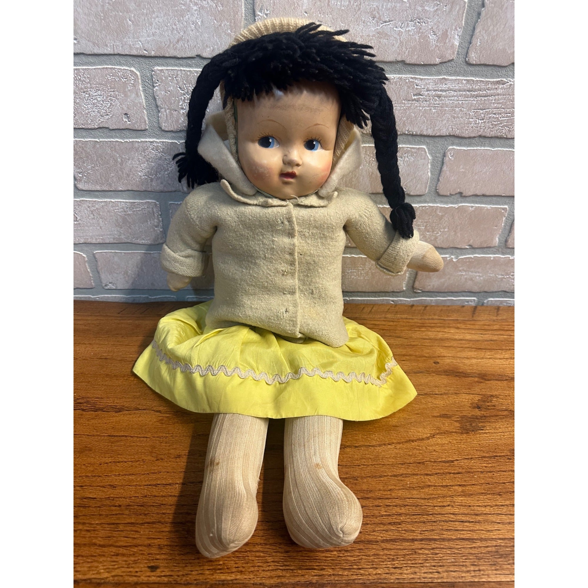 Vintage Eskimo Inuit Doll Composite Head w/ Soft Cloth Body 1940s-50s