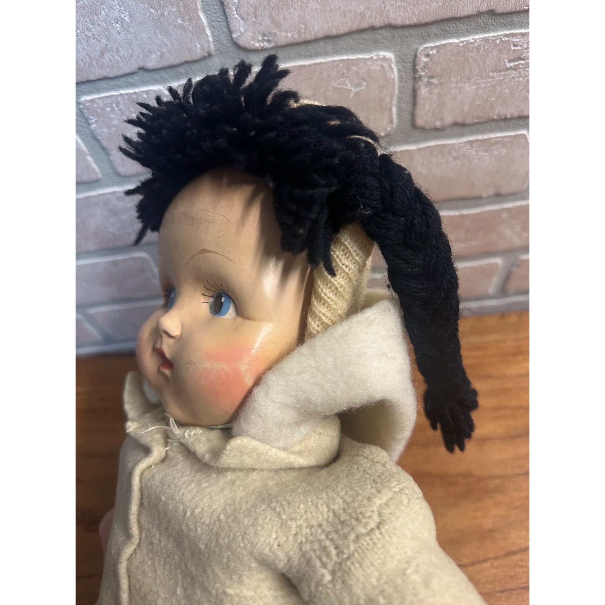 Vintage Eskimo Inuit Doll Composite Head w/ Soft Cloth Body 1940s-50s