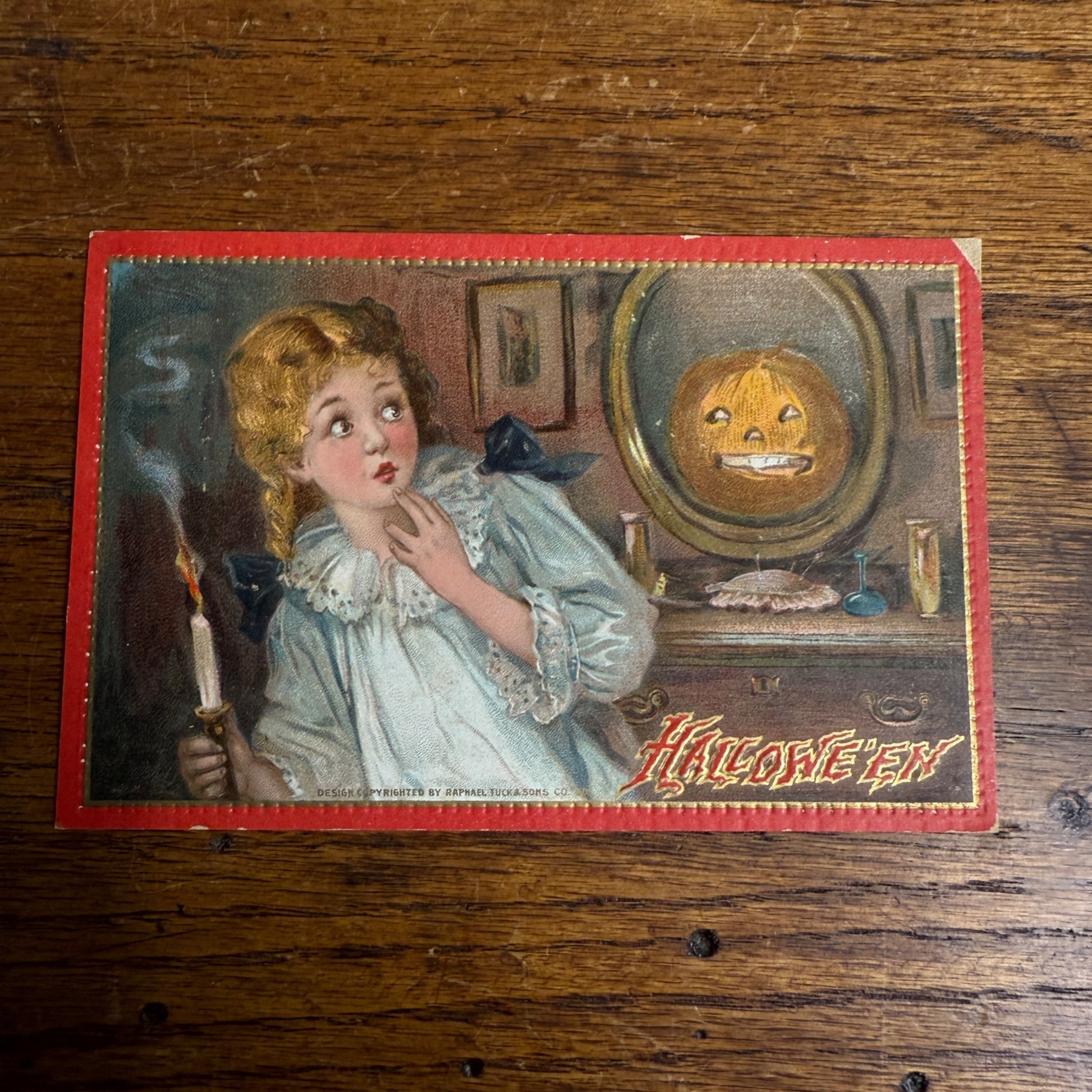 Vintage Halloween Postcard Tuck Series No. 174 Scared Girl JOL Mirror