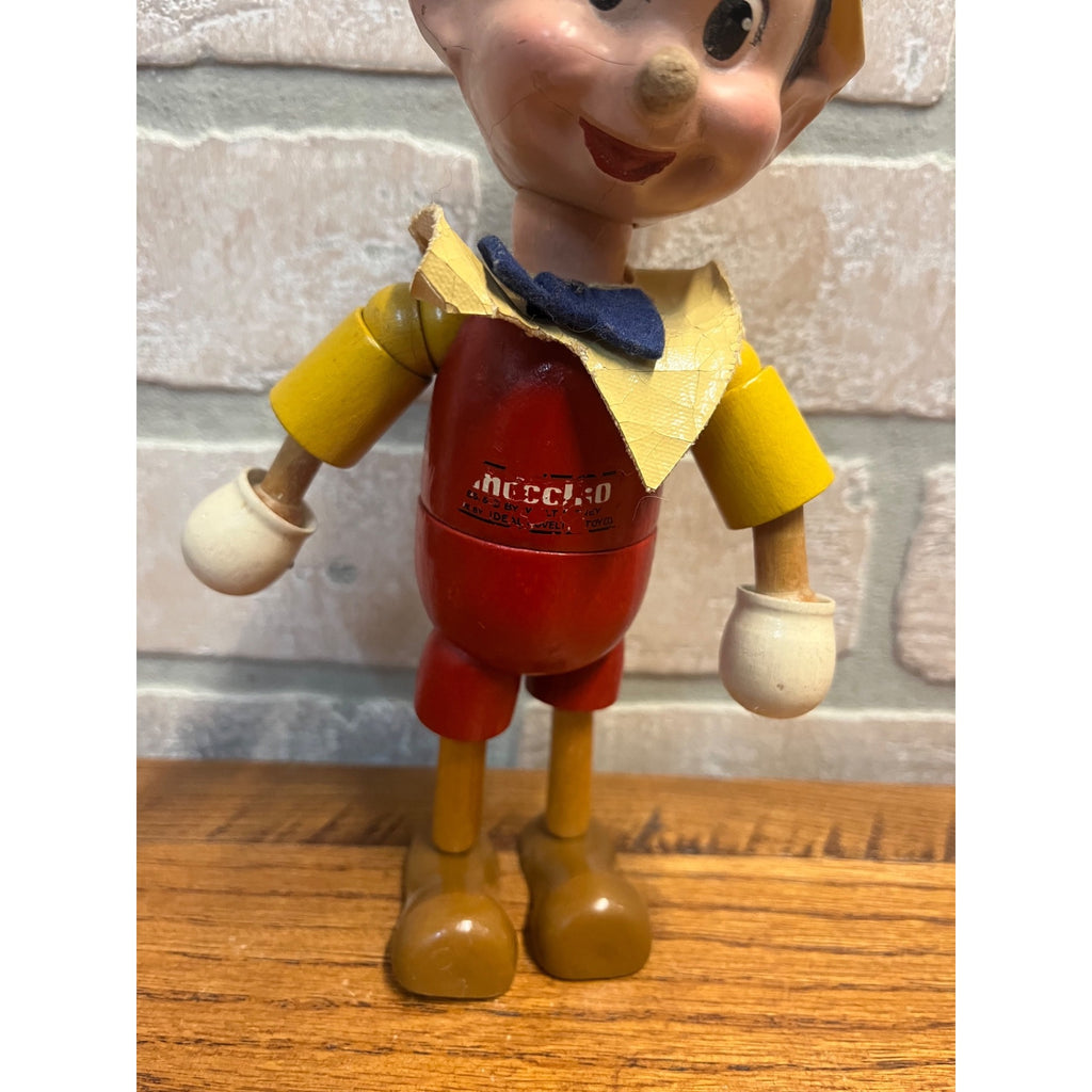Vintage 1940s Ideal Toy Wooden Jointed Pinocchio Doll Walt Disney 8" Tall