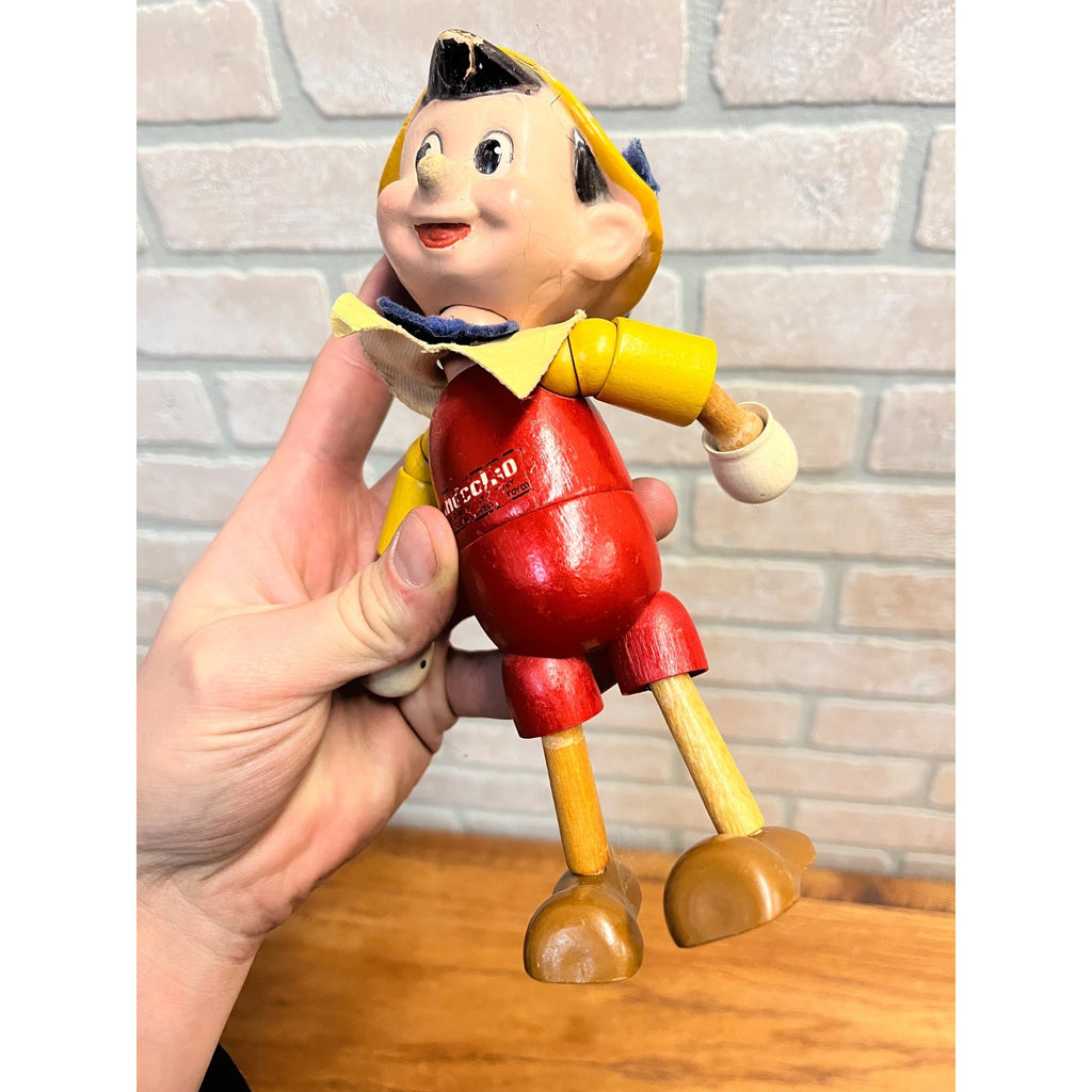Vintage 1940s Ideal Toy Wooden Jointed Pinocchio Doll Walt Disney 8" Tall