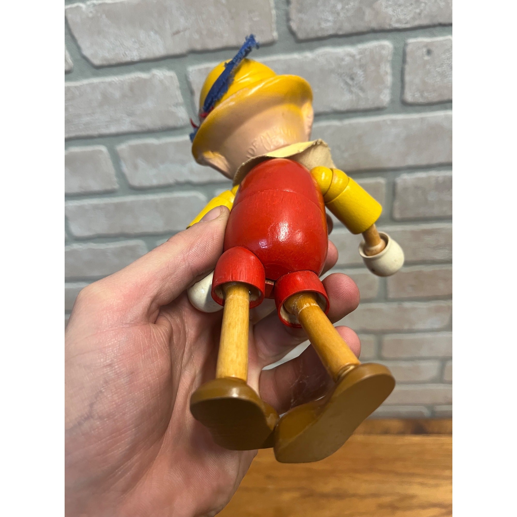 Vintage 1940s Ideal Toy Wooden Jointed Pinocchio Doll Walt Disney 8" Tall