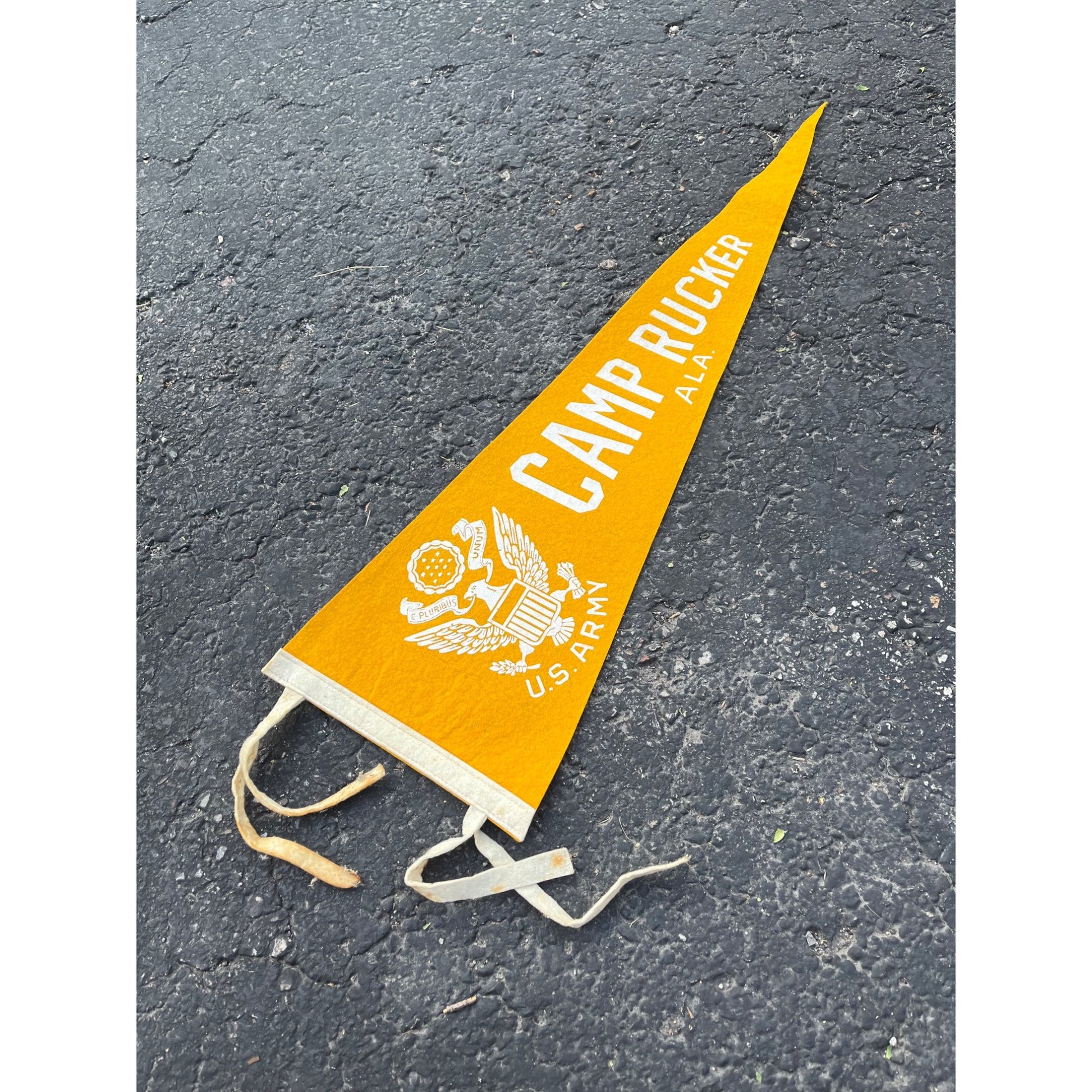 Vintage 1950s Camp Rucker Alabama US Army Felt Pennant Banner 26" Flag Decor