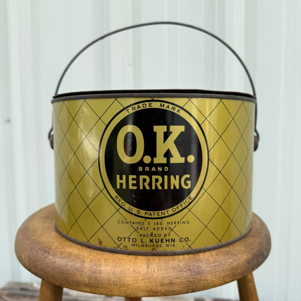 Vintage Kuehn Herring OK Milwaukee Wisconsin Advertising Tin Pail Can Fish Bucket