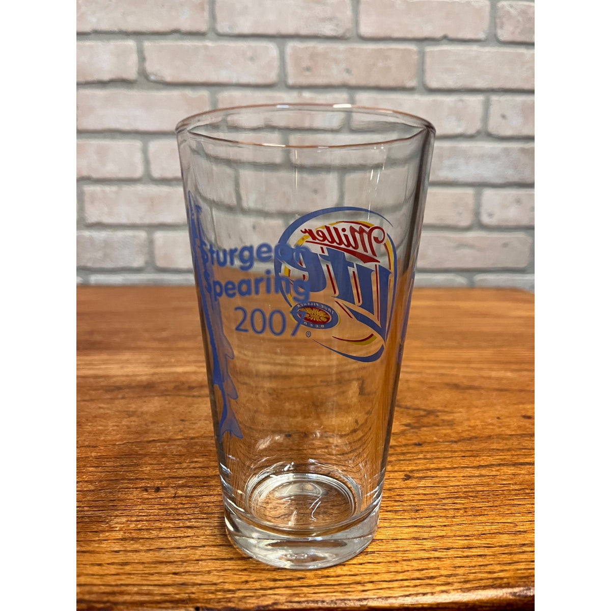 Miller Lite Beer Bar Glass 2007 Lake Winnebago Sturgeon Hunt Spearing Fishing