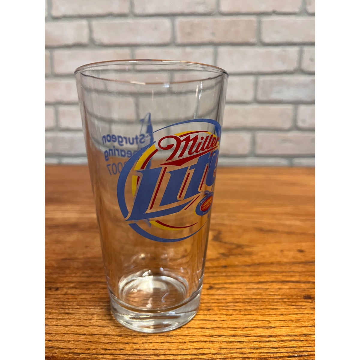 Miller Lite Beer Bar Glass 2007 Lake Winnebago Sturgeon Hunt Spearing Fishing