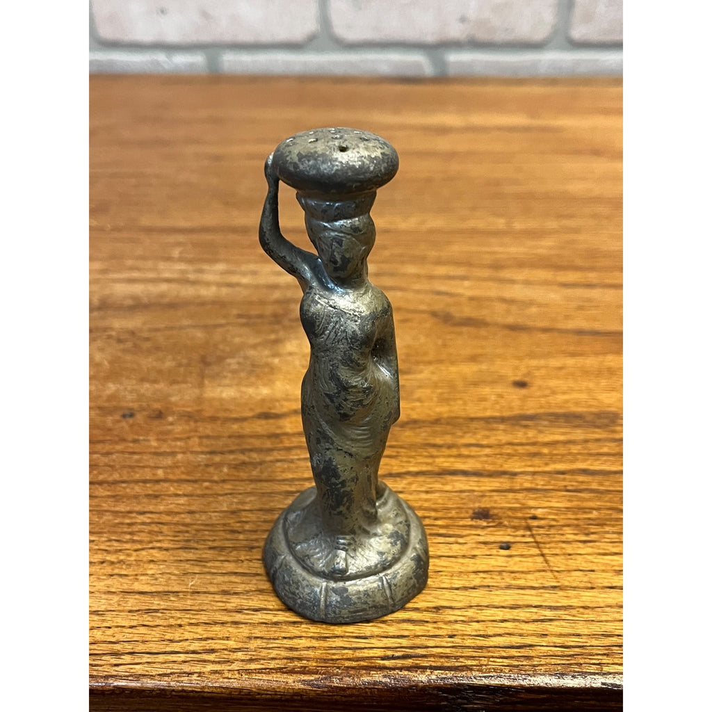 Antique Victorian Woman Figural Powder Pounce Pot Shaker or Hat Pin Holder