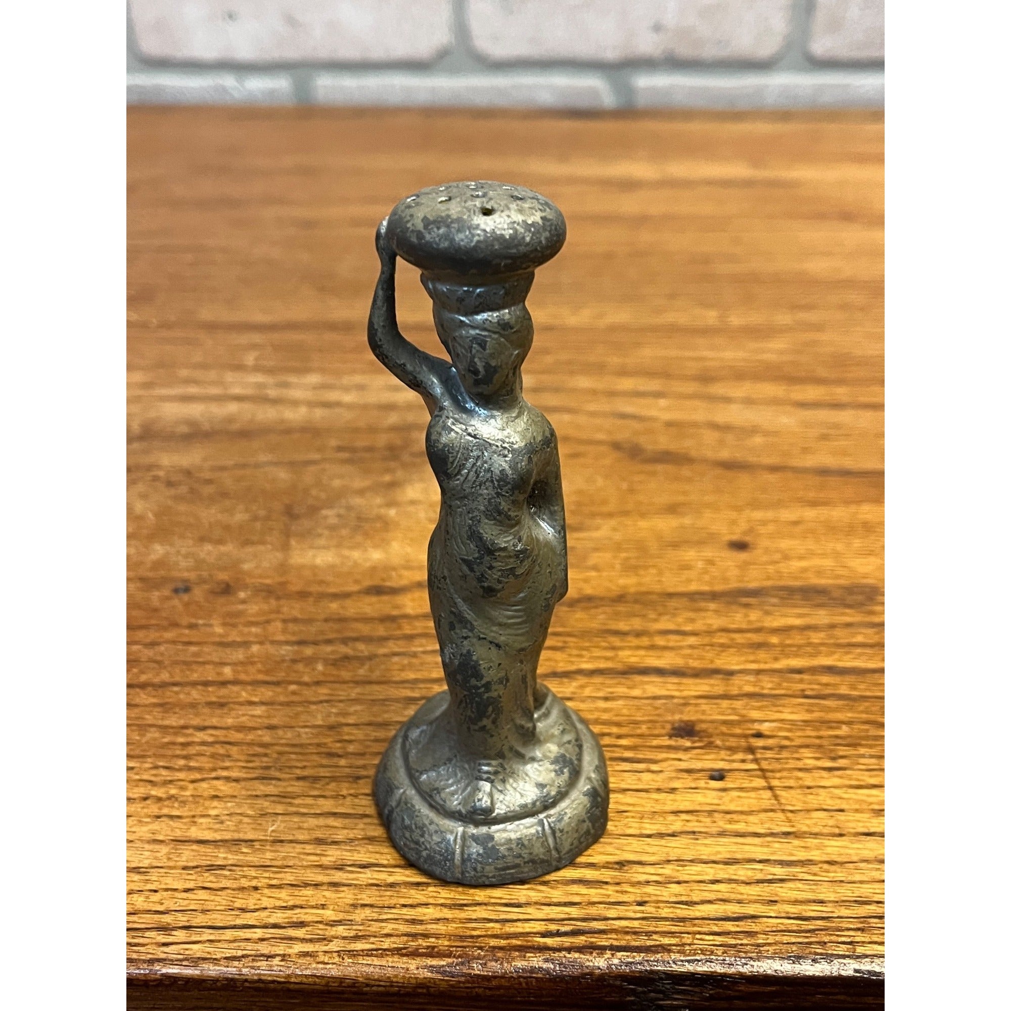 Antique Victorian Woman Figural Powder Pounce Pot Shaker or Hat Pin Holder