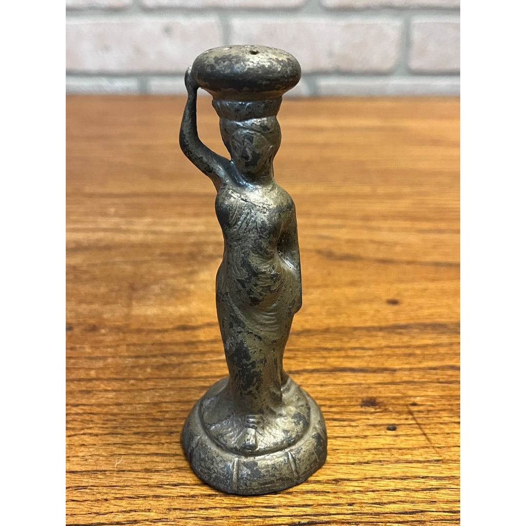 Antique Victorian Woman Figural Powder Pounce Pot Shaker or Hat Pin Holder