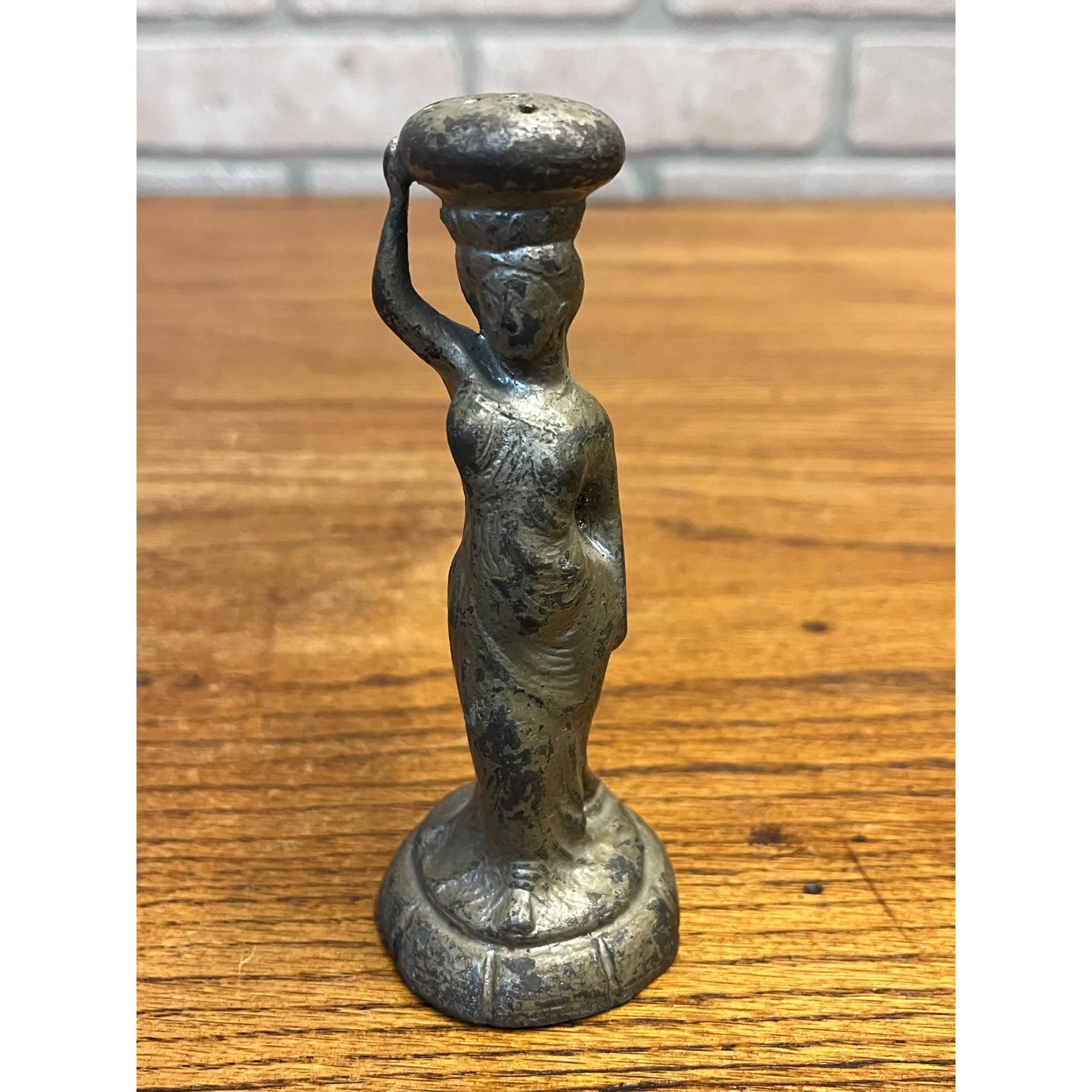 Antique Victorian Woman Figural Powder Pounce Pot Shaker or Hat Pin Holder