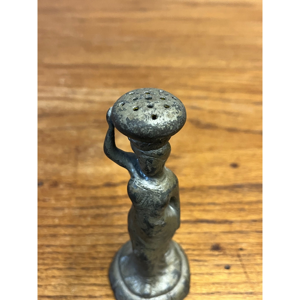 Antique Victorian Woman Figural Powder Pounce Pot Shaker or Hat Pin Holder