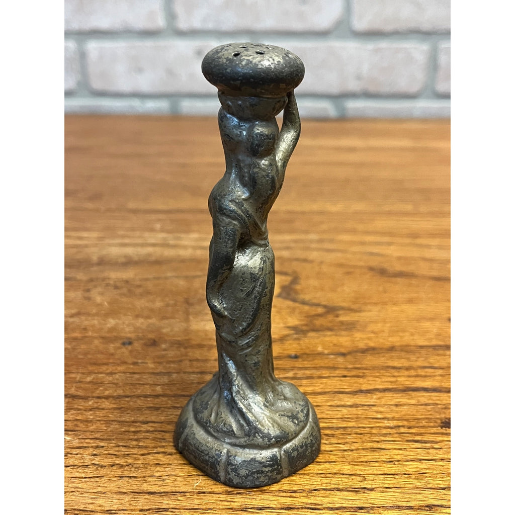 Antique Victorian Woman Figural Powder Pounce Pot Shaker or Hat Pin Holder