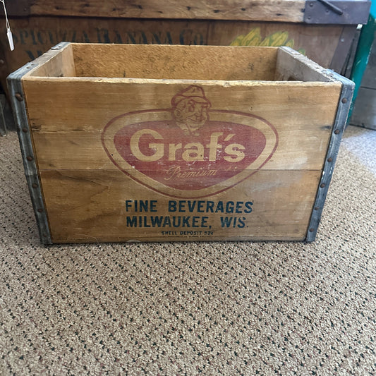 Vintage GRAF'S PREMIUM FINE BEVERAGES MILWAUKEE WIS Wood Bottle Crate Box Decor