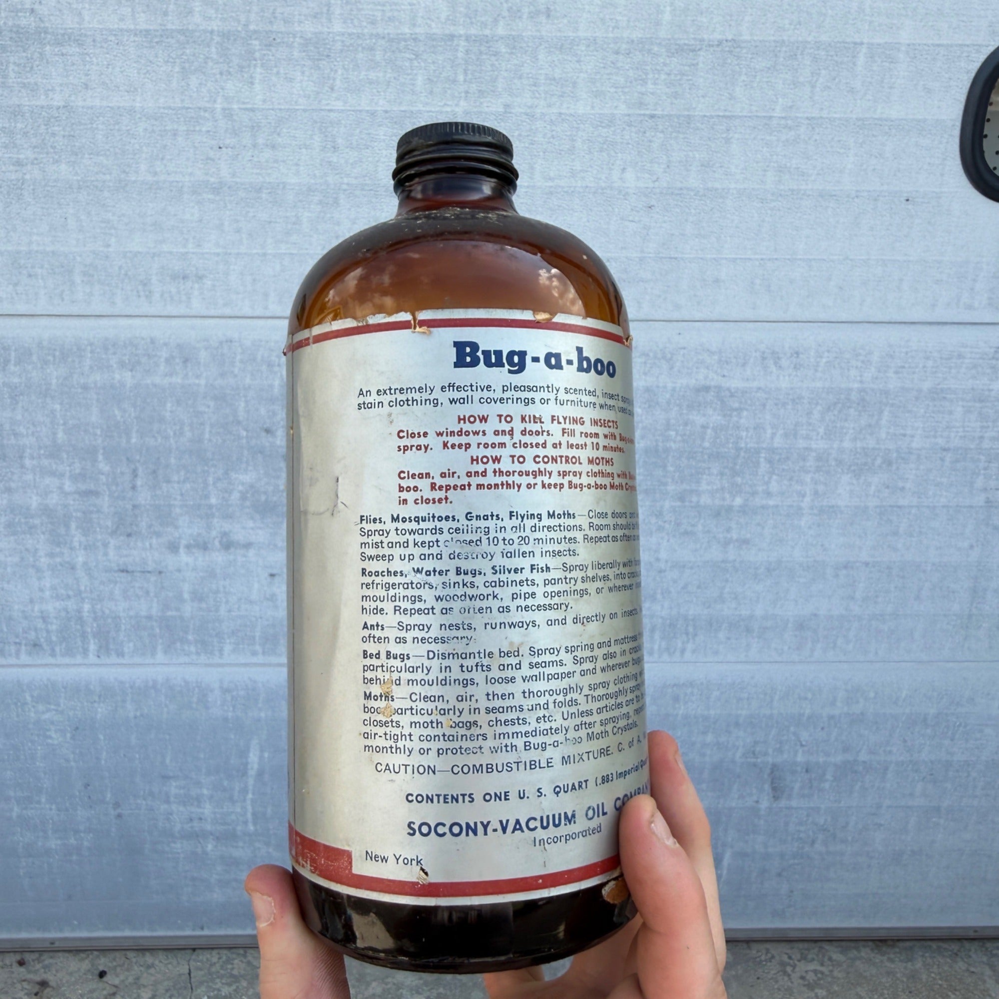 Original Vintage 1950s Socony-Vacuum Bug-a-boo Insect Spray 1 Quart Bottle