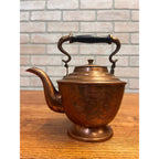 Antique 19th Century Copper Tea Kettle Teapot Hand Engraved Floral Victorian Primitive