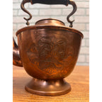 Antique 19th Century Copper Tea Kettle Teapot Hand Engraved Floral Victorian Primitive